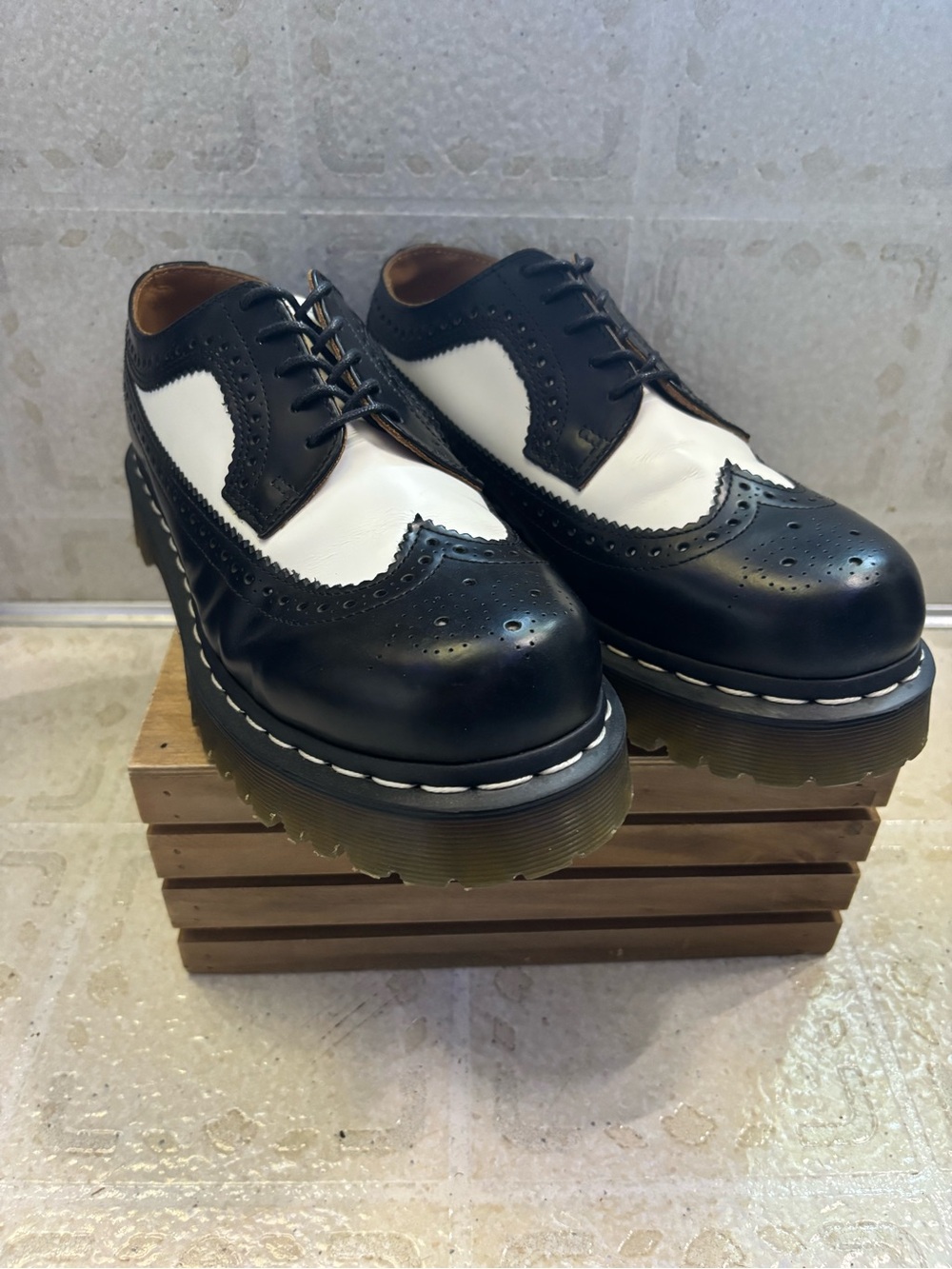 Dr. Martens Black & White Two-Tone Wingtip Oxfords - Picture 2 of 7